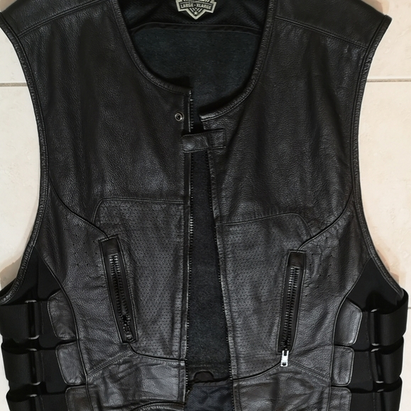 80s Black Leather Terminator Tactical Motorcycle Biker Vest - Picture 2 of 5